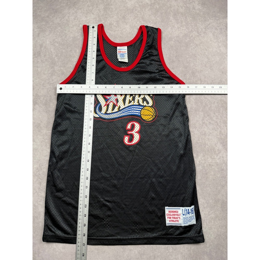 VTG Allen Iverson NBA Philadelphia 76ers Hanes Black Mesh Jersey Kid L 14/16 90s - Picture 9 of 12